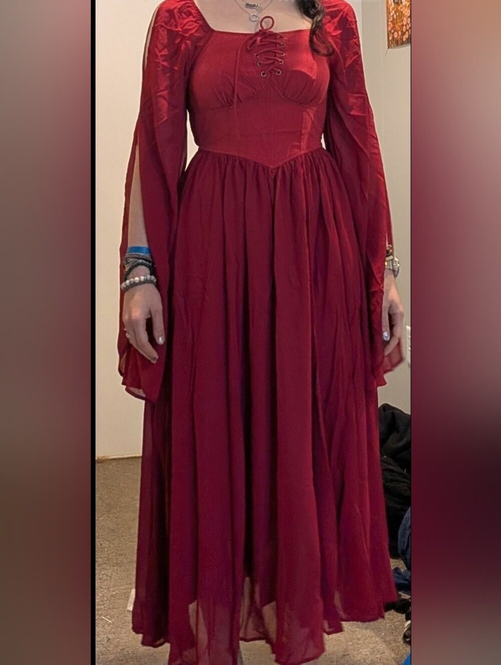 Scarlet Darkness Burgundy Elegant Long Sleeve Dress